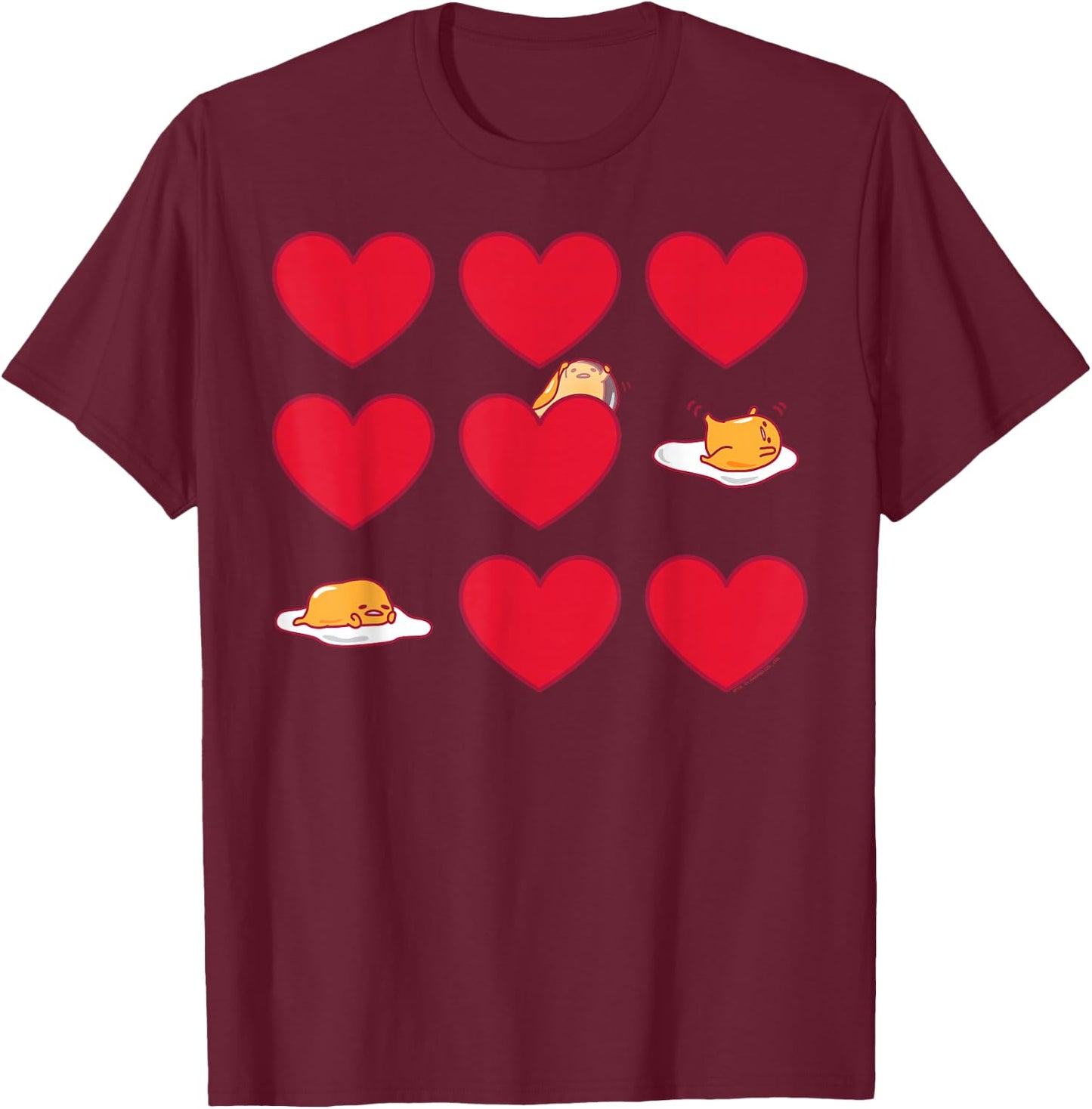 Gudetama Hearts & Eggs Valentine's T-Shirt - T-Shirt | Maroon