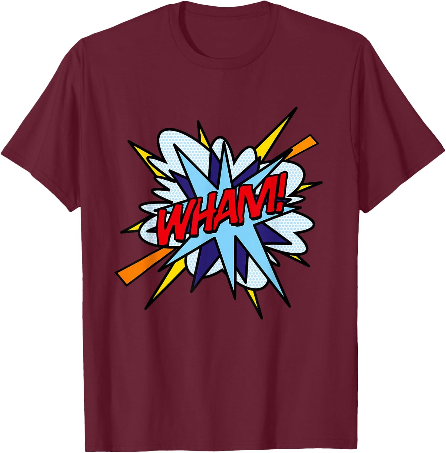 WHAM Comic Book Pop Art Fun Superhero Design T-Shirt - T-Shirt | Maroon