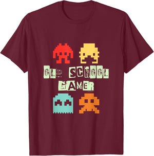 Old Vintage School Gamer - Retro Space Alien Invaders T-Shirt - T-Shirt | Maroon