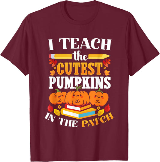 Halloween Teacher Cute Pumpkin Patch Classroom KIndergarten T-Shirt - T-Shirt | Maroon