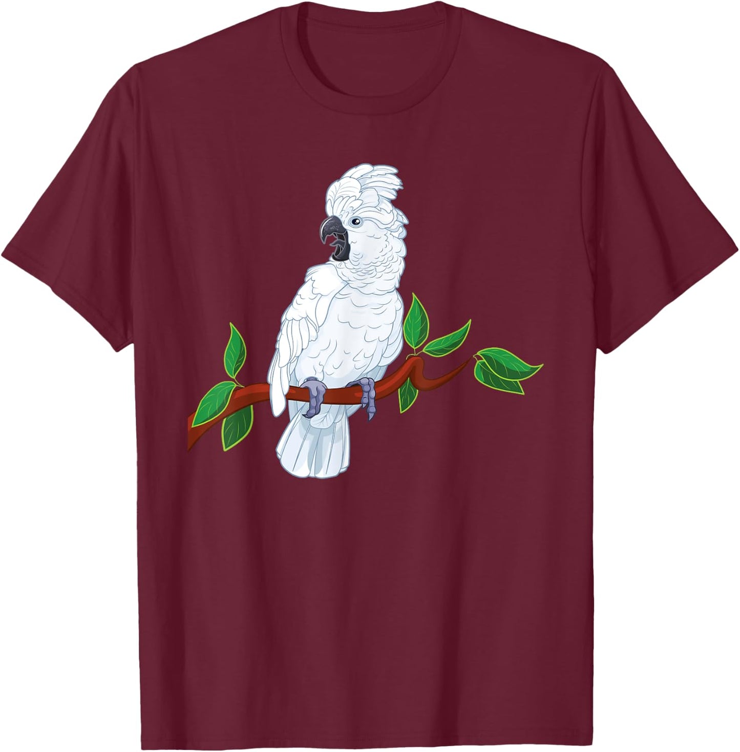 Umbrella Cockatoo on a Branch T-Shirt - T-Shirt | Maroon