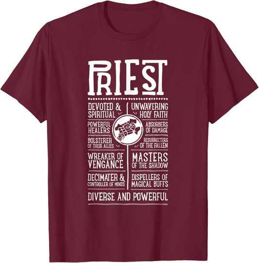 WoW Priest Role Playing Gamer T-Shirt - T-Shirt | Maroon
