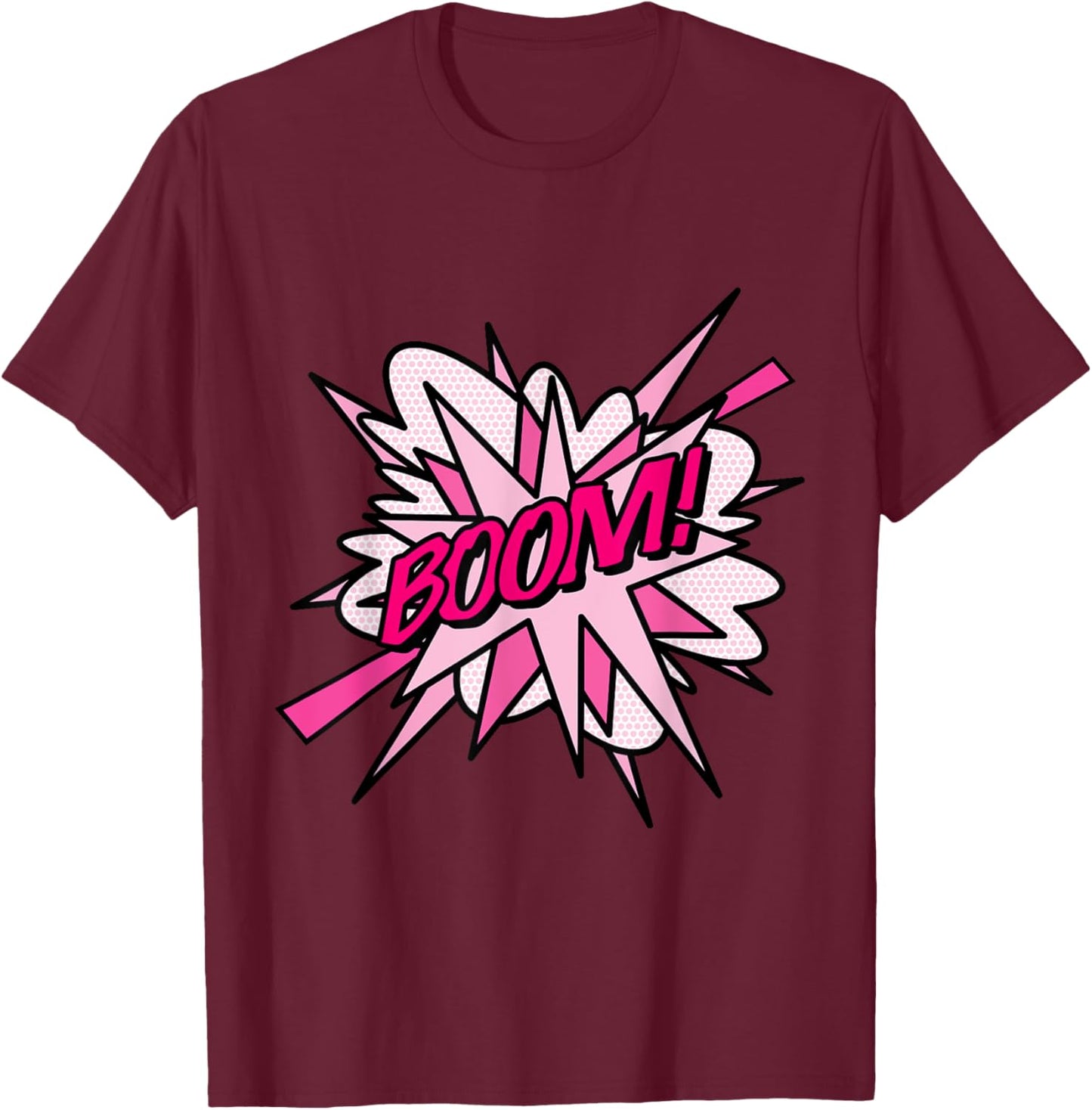 Pink Boom Comic Pop Art Modern Fun Retro Design T-Shirt - T-Shirt | Maroon