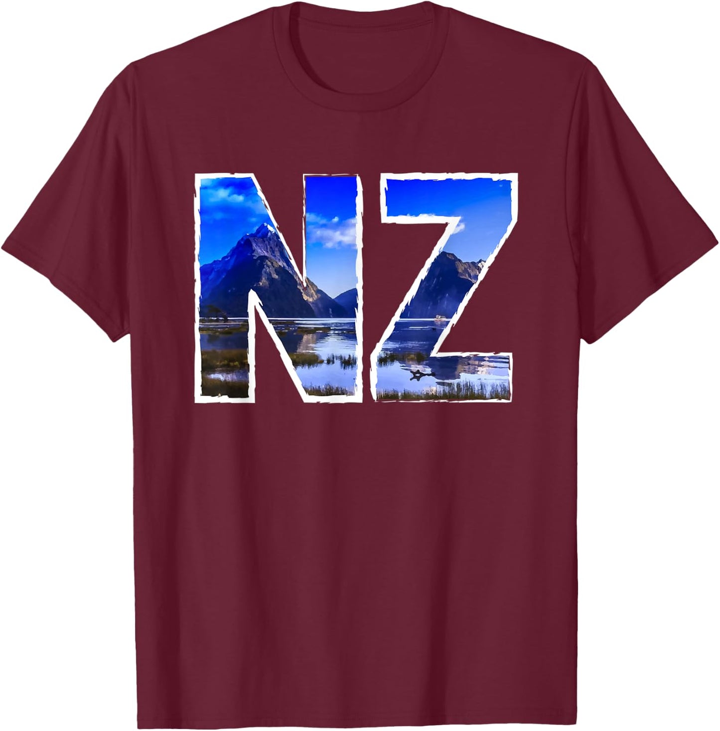 New Zealand Milford Sound NZ T-Shirt - T-Shirt | Maroon