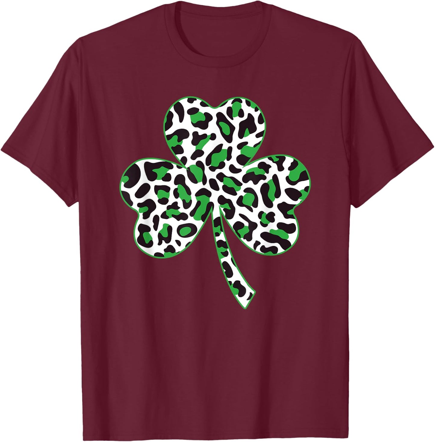 Cute Shamrock Leopard Print St Patricks Day Irish Pattern T-Shirt - T-Shirt | Maroon
