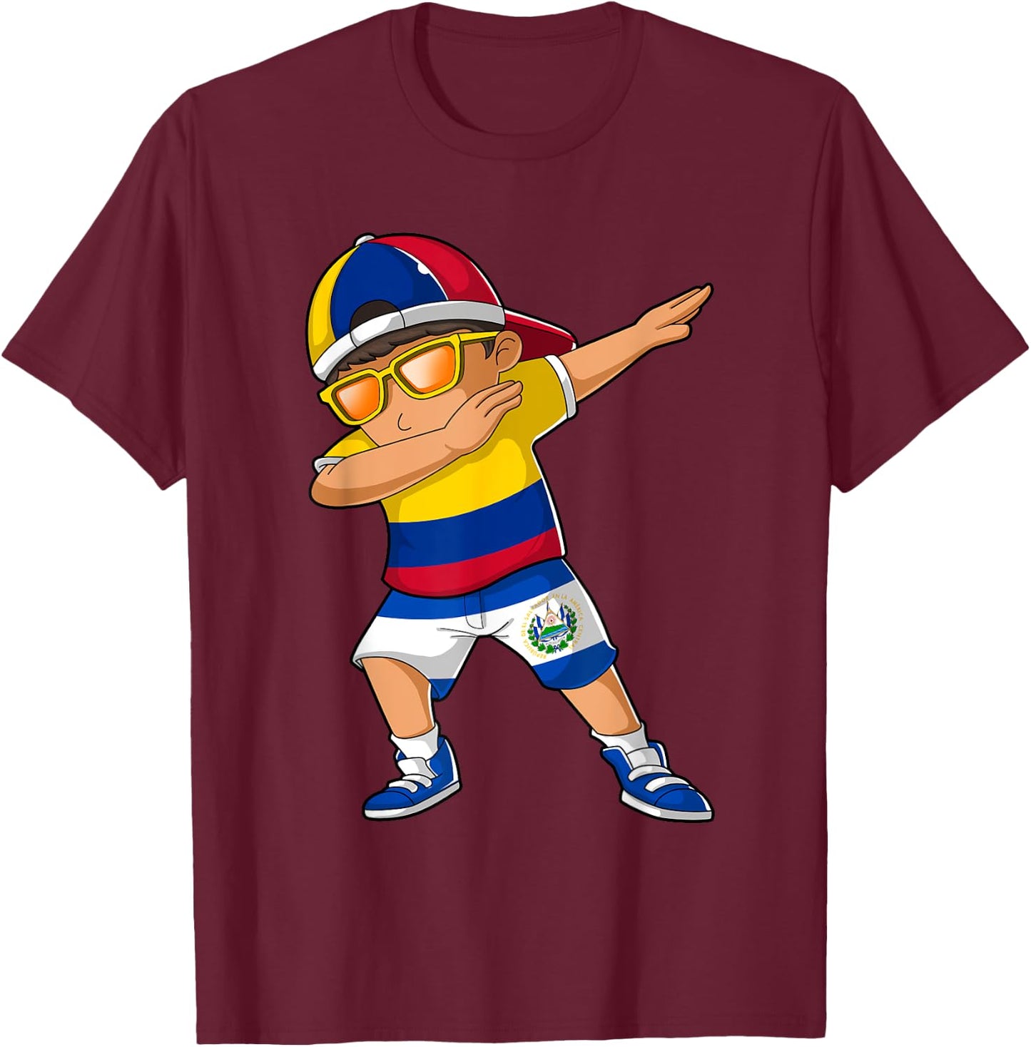 Half Colombian Half Salvadoran Boy Colombia El Salvador Flag T-Shirt - T-Shirt | Maroon
