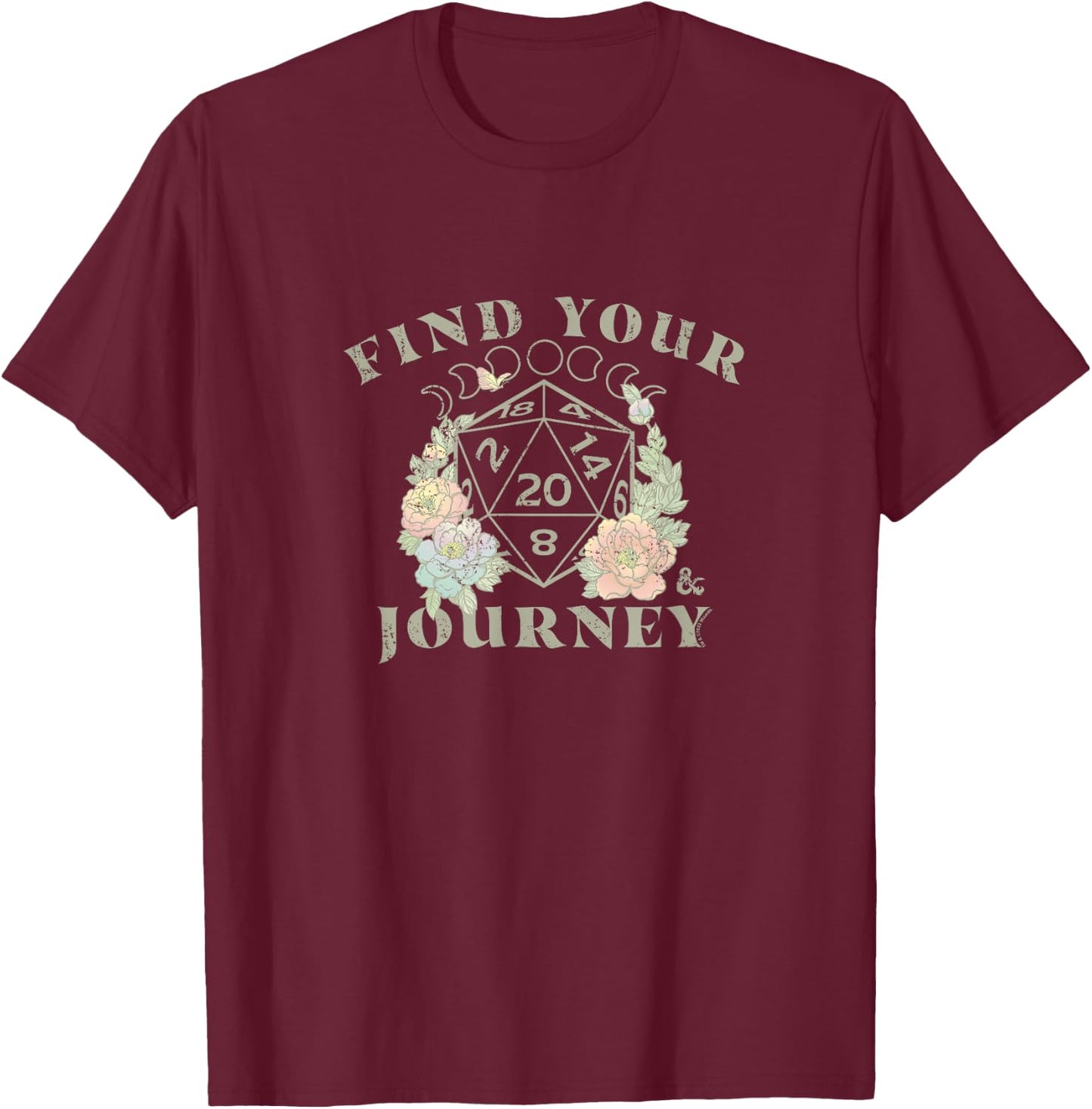 Dungeons & Dragons D20 Find Your Journey Retro Floral Frame T-Shirt - T-Shirt | Maroon