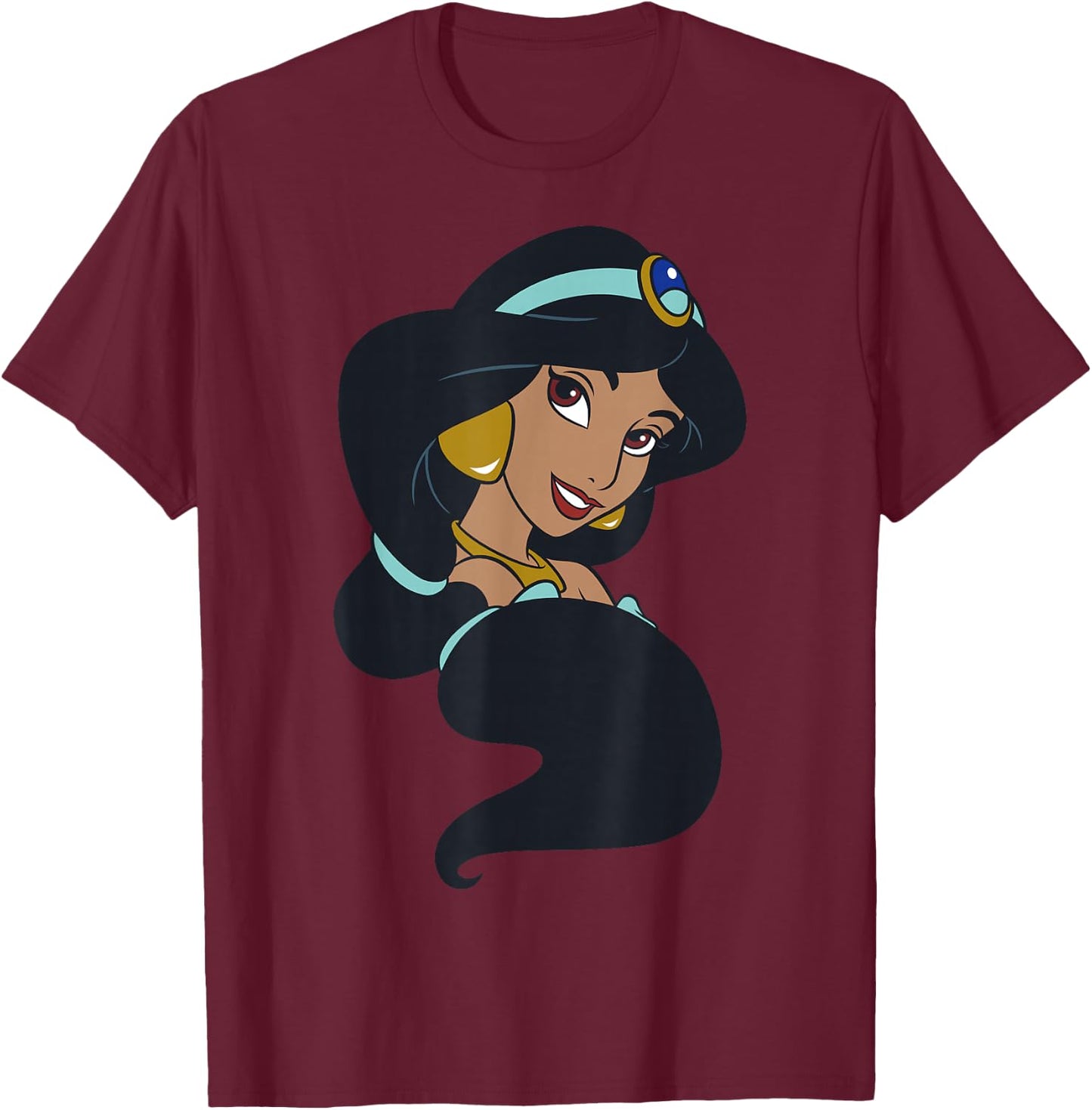 Disney Aladdin Jasmine Hair Swirl Big Portrait T-Shirt - T-Shirt | Maroon