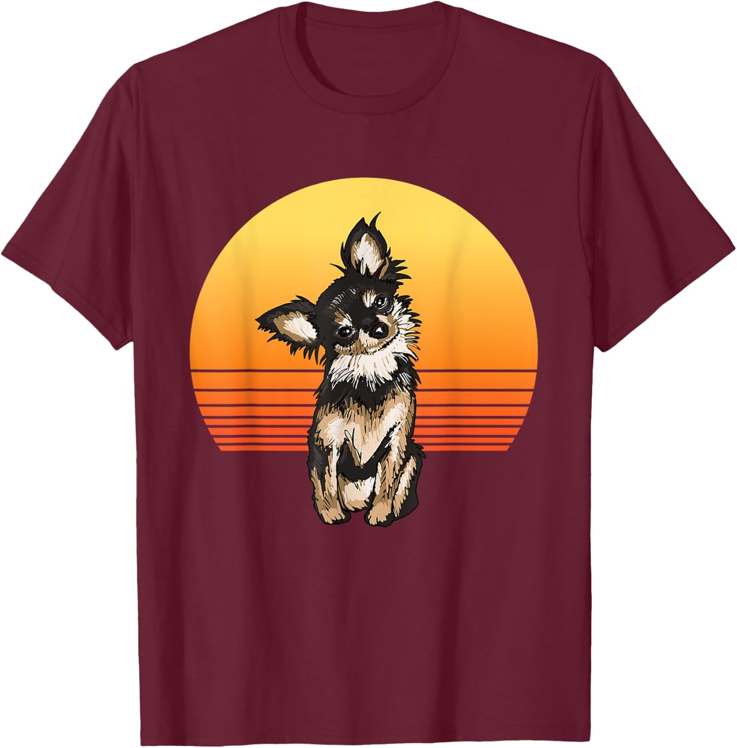 Retro Chihuahua Dad Dog Illustration Chihuahua Owner T-Shirt - T-Shirt | Maroon