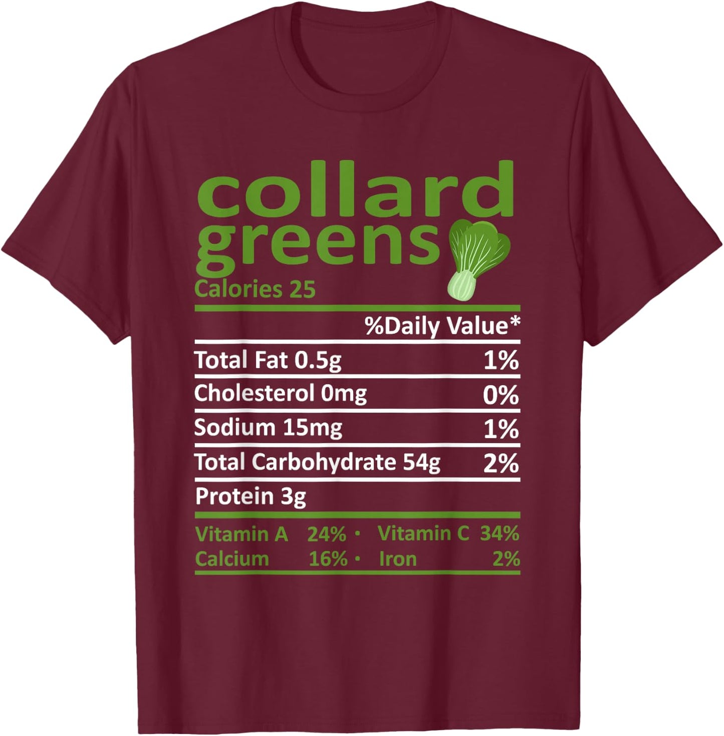 Collard Greens Nutrition Food Thanksgiving Costume Christmas T-Shirt - T-Shirt | Maroon