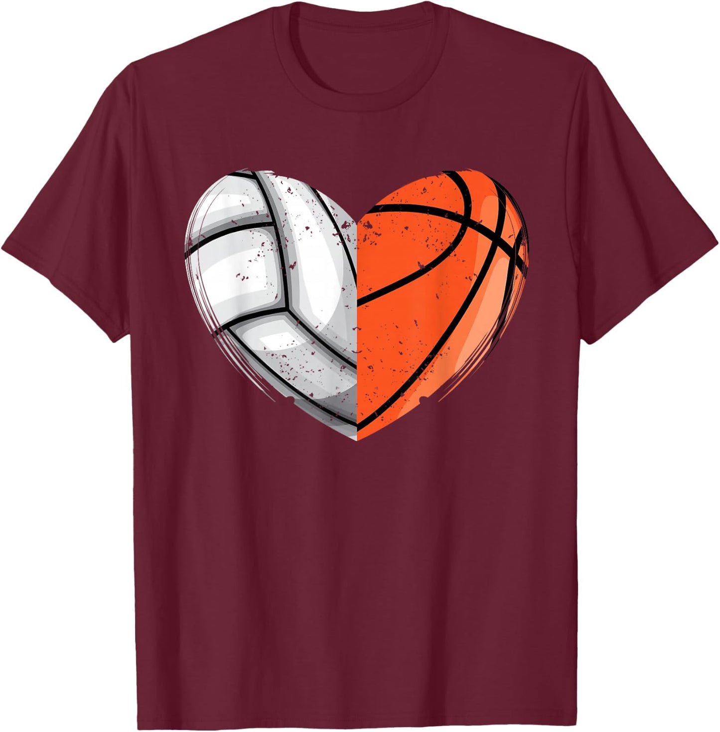 Love Basketball and Volleyball Heart Basketball Lover Sports T-Shirt - T-Shirt | Maroon
