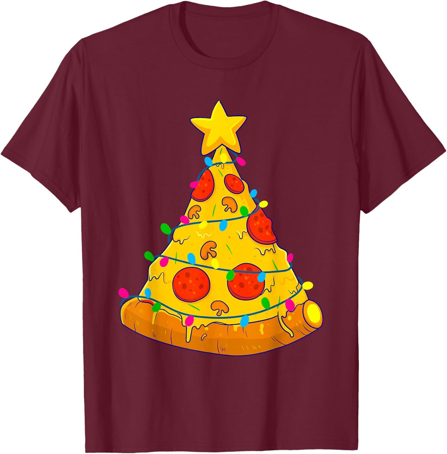 Pizza Christmas Tree Lights Xmas Gamer Gifts Men Kids Boys T-Shirt - T-Shirt | Maroon