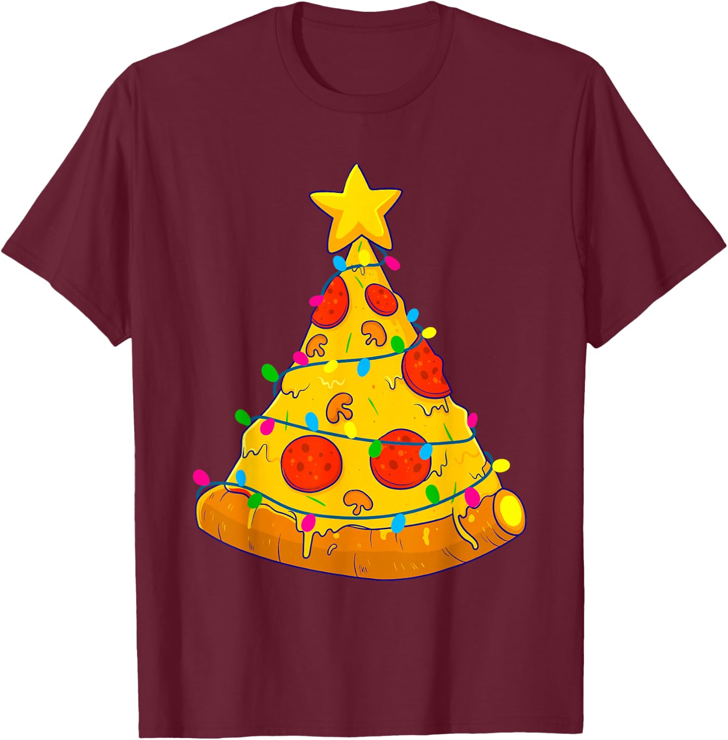 Pizza Christmas Tree Lights Xmas Gamer Gifts Men Kids Boys T-Shirt - T-Shirt | Maroon