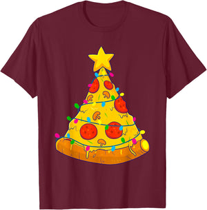 Pizza Christmas Tree Lights Xmas Gamer Gifts Men Kids Boys T-Shirt - T-Shirt | Maroon