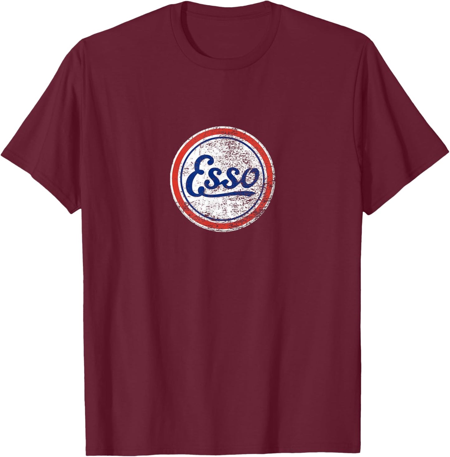 Vintage Car ESSO Gas Station and T-Shirt - T-Shirt | Maroon