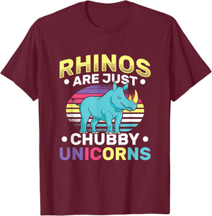 Funny Rhinos Are Just Chubby Unicorn Joke T-Shirt - T-Shirt | Maroon