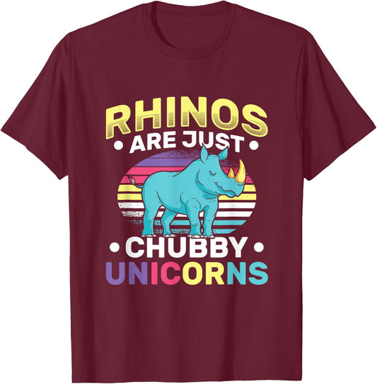 Funny Rhinos Are Just Chubby Unicorn Joke T-Shirt - T-Shirt | Maroon