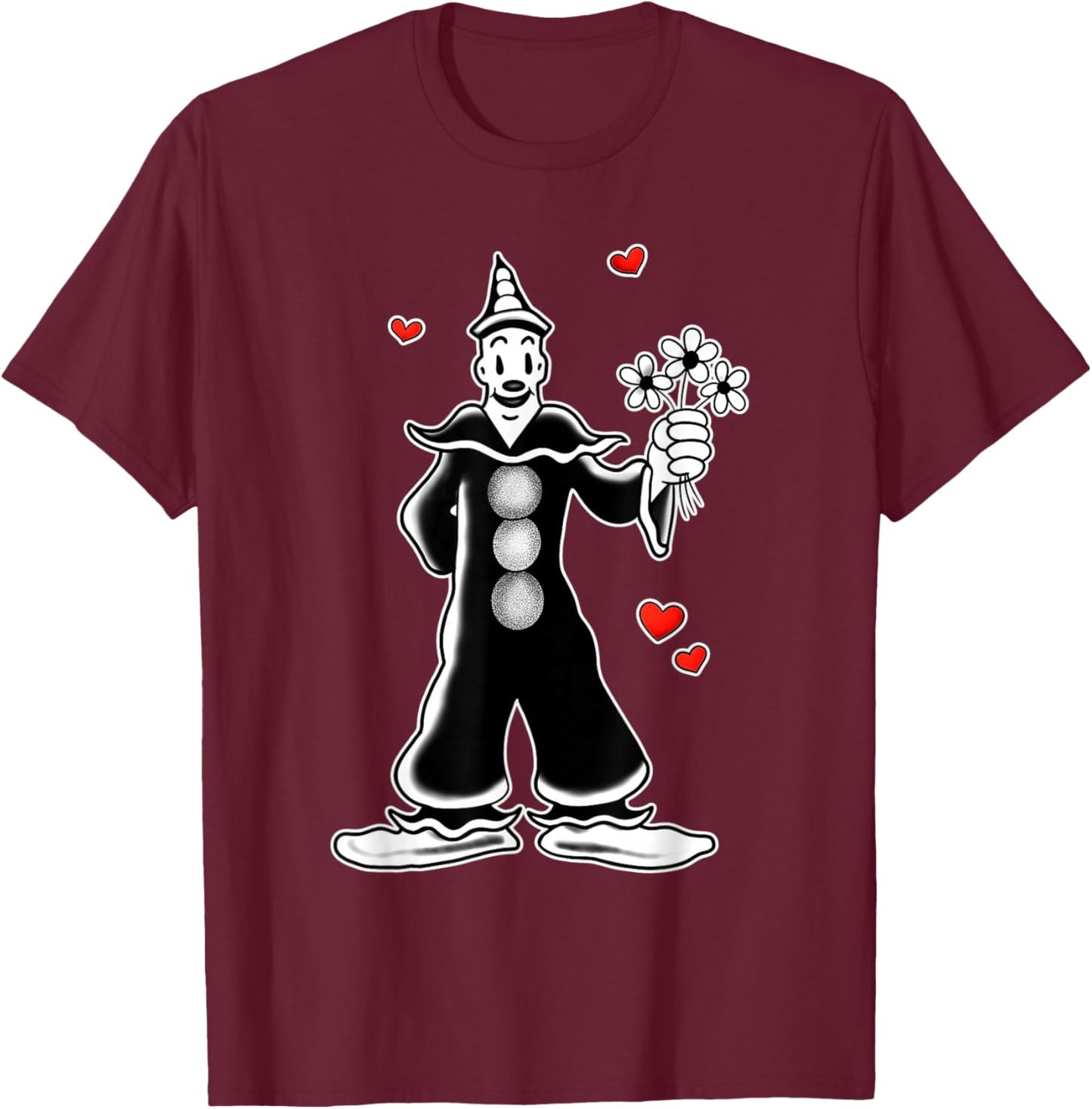 Koko the Clown Love x Flowers x Hearts T-Shirt - T-Shirt | Maroon