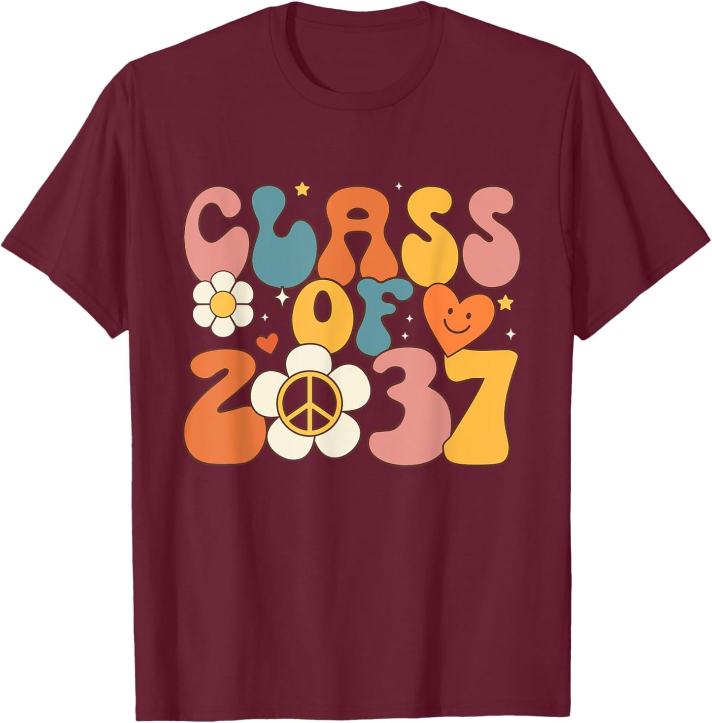 Class of 2037 hippie peace grow me kindergarten to graduate T-Shirt - T-Shirt | Maroon