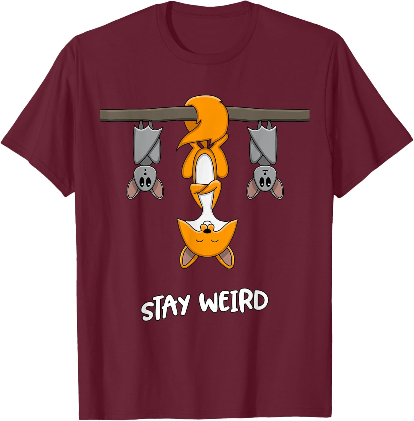 Stay Weird Quote Funny Fox Bats Animal Lovers Emo E-Girl T-Shirt - T-Shirt | Maroon