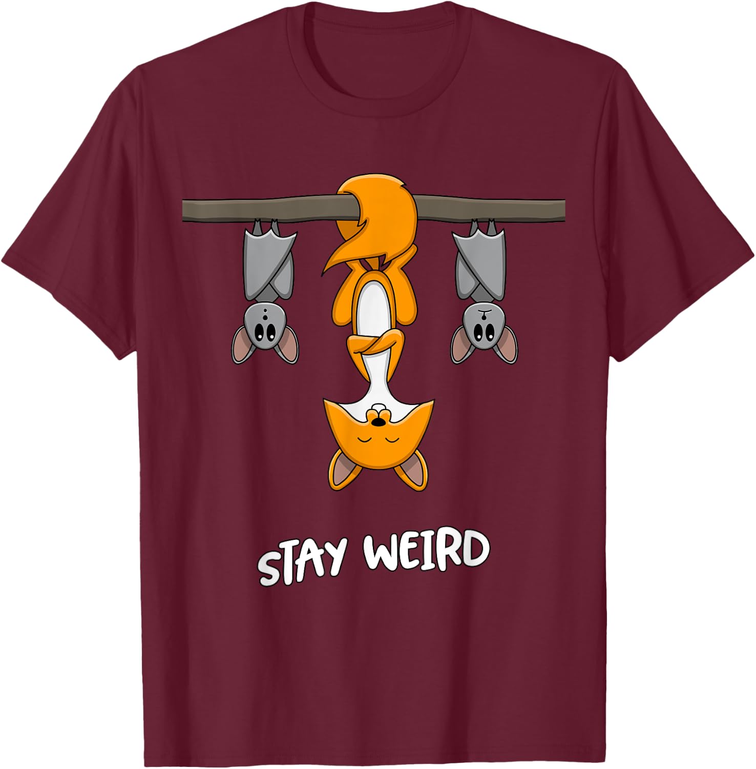 Stay Weird Quote Funny Fox Bats Animal Lovers Emo E-Girl T-Shirt - T-Shirt | Maroon
