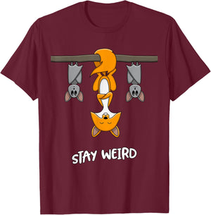 Stay Weird Quote Funny Fox Bats Animal Lovers Emo E-Girl T-Shirt - T-Shirt | Maroon
