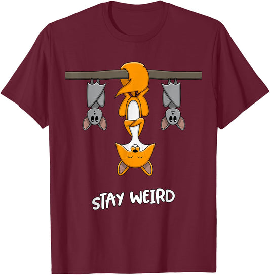 Stay Weird Quote Funny Fox Bats Animal Lovers Emo E-Girl T-Shirt - T-Shirt | Maroon