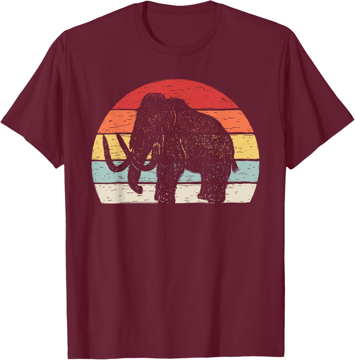 Catch Some Rays Vintage Retro Woolly Mammoth - Black, -Adults, Small, Short Sleeve, , Modern Vintage, Animal-print T-Shirt - T-Shirt | Maroon