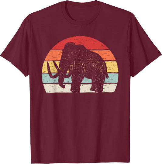 Catch Some Rays Vintage Retro Woolly Mammoth - Black, -Adults, Small, Short Sleeve, , Modern Vintage, Animal-print T-Shirt - T-Shirt | Maroon