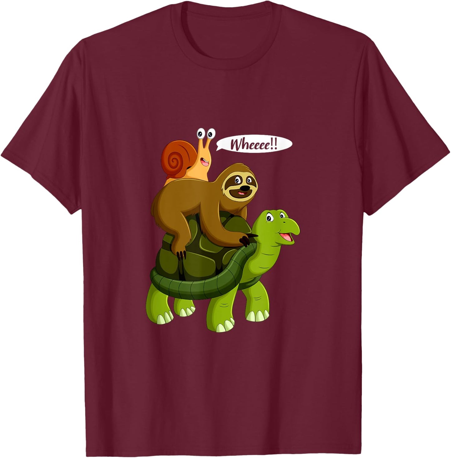 Snail Riding A Turtle Riding A Sloth Whee Funny Sloth T-Shirt - T-Shirt | Maroon