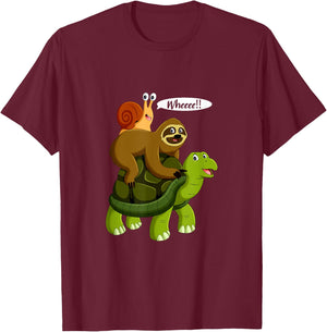 Snail Riding A Turtle Riding A Sloth Whee Funny Sloth T-Shirt - T-Shirt | Maroon
