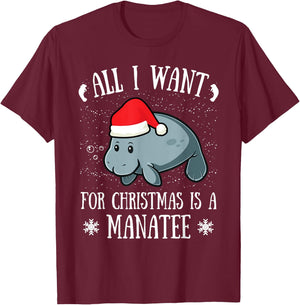 All I Want For Christmas Is A Manatee Manatee Santa Claus T-Shirt - T-Shirt | Maroon