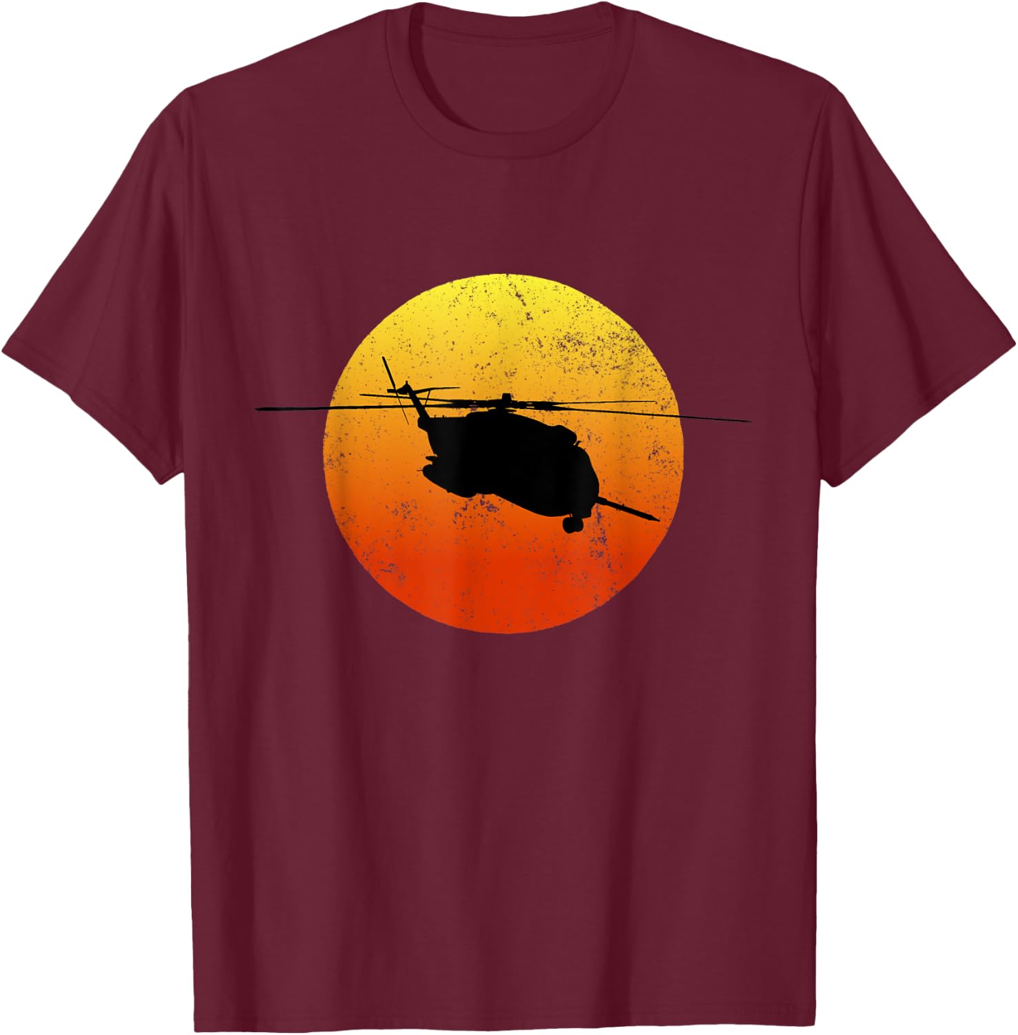 CH53 Super Stallion Silhouette Sunset Helicopter CH53 T-Shirt - T-Shirt | Maroon