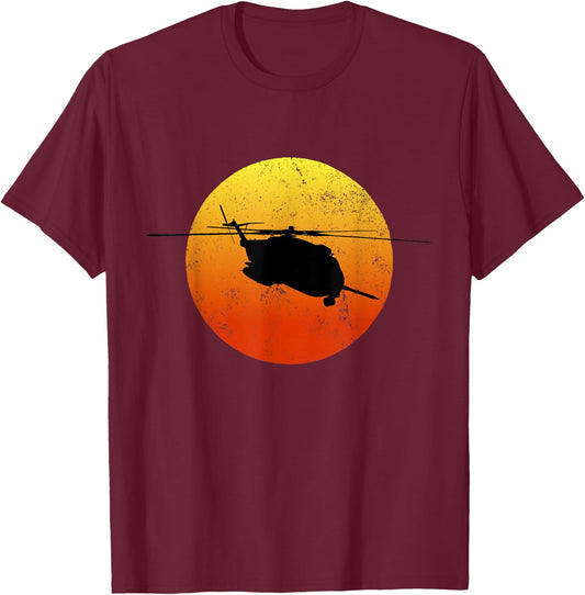 CH53 Super Stallion Silhouette Sunset Helicopter CH53 T-Shirt - T-Shirt | Maroon