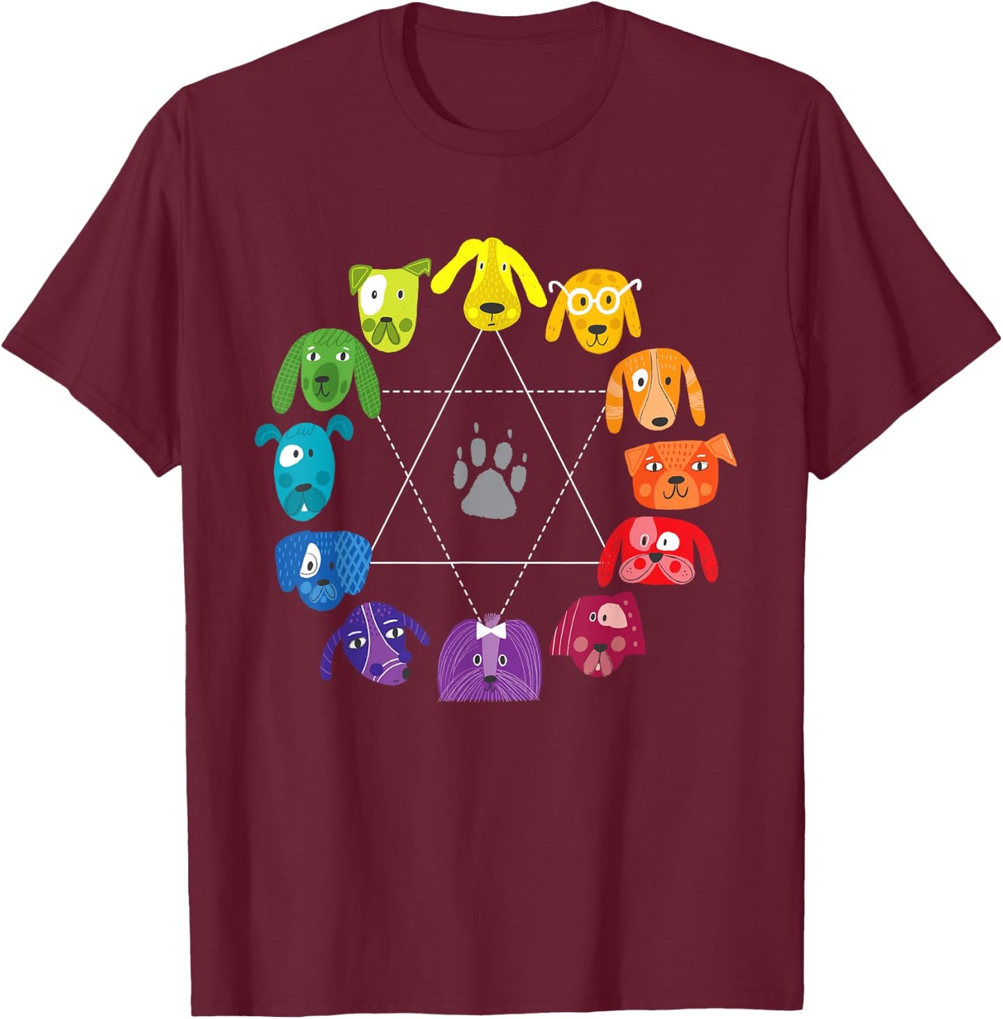 Unique Gifts for Artists by ADS Color Wheel Educational Art Teacher Dog Themed Artist Black Small T-Shirt - T-Shirt | Maroon