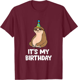 The Sloth Lover Store -Adults & Kids Sloth Birthday - Black, Small T-Shirt - T-Shirt | Maroon