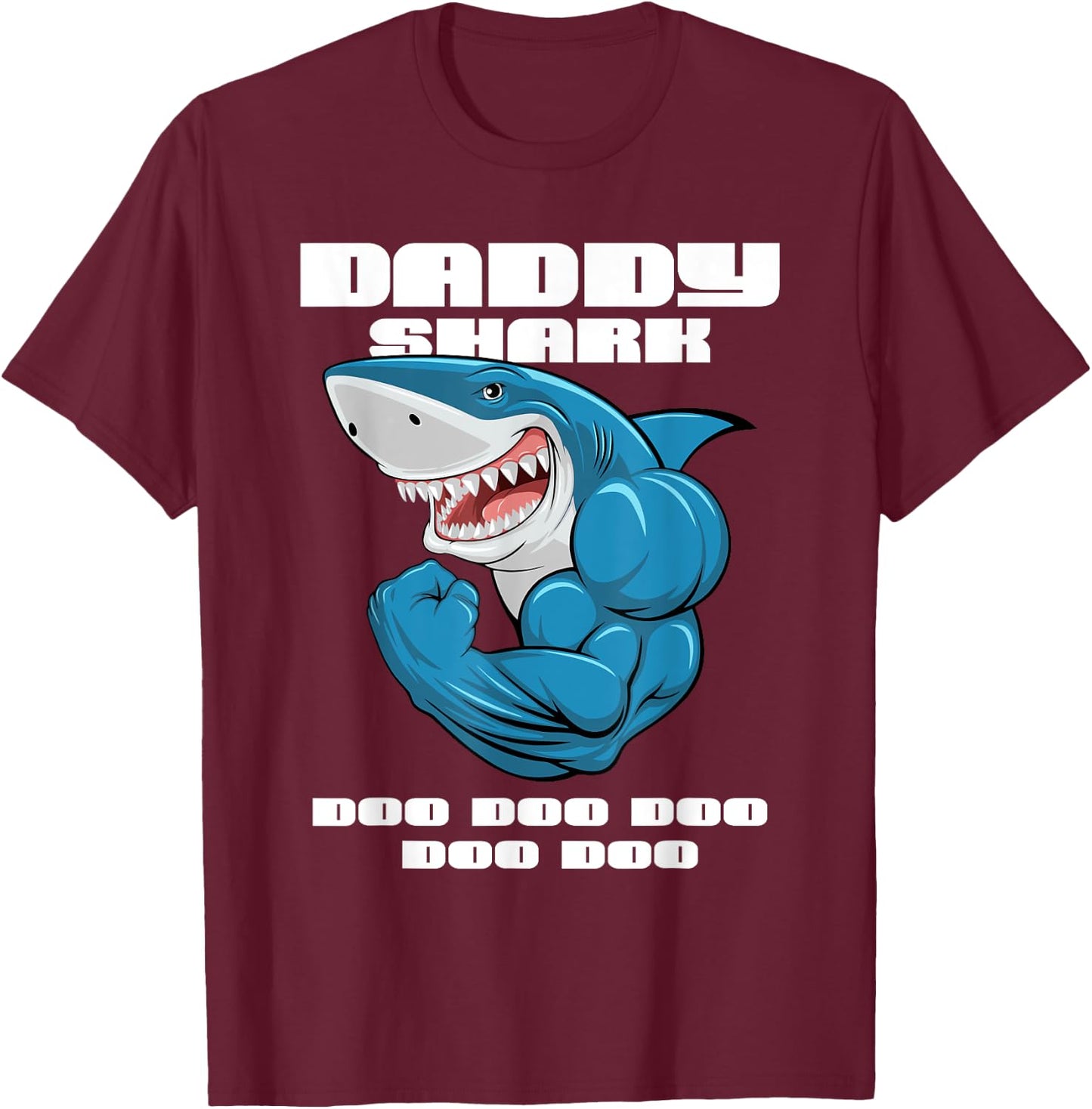 Daddy Shark shirt Funny Fathers Day Gift Kids dad T-Shirt - T-Shirt | Maroon