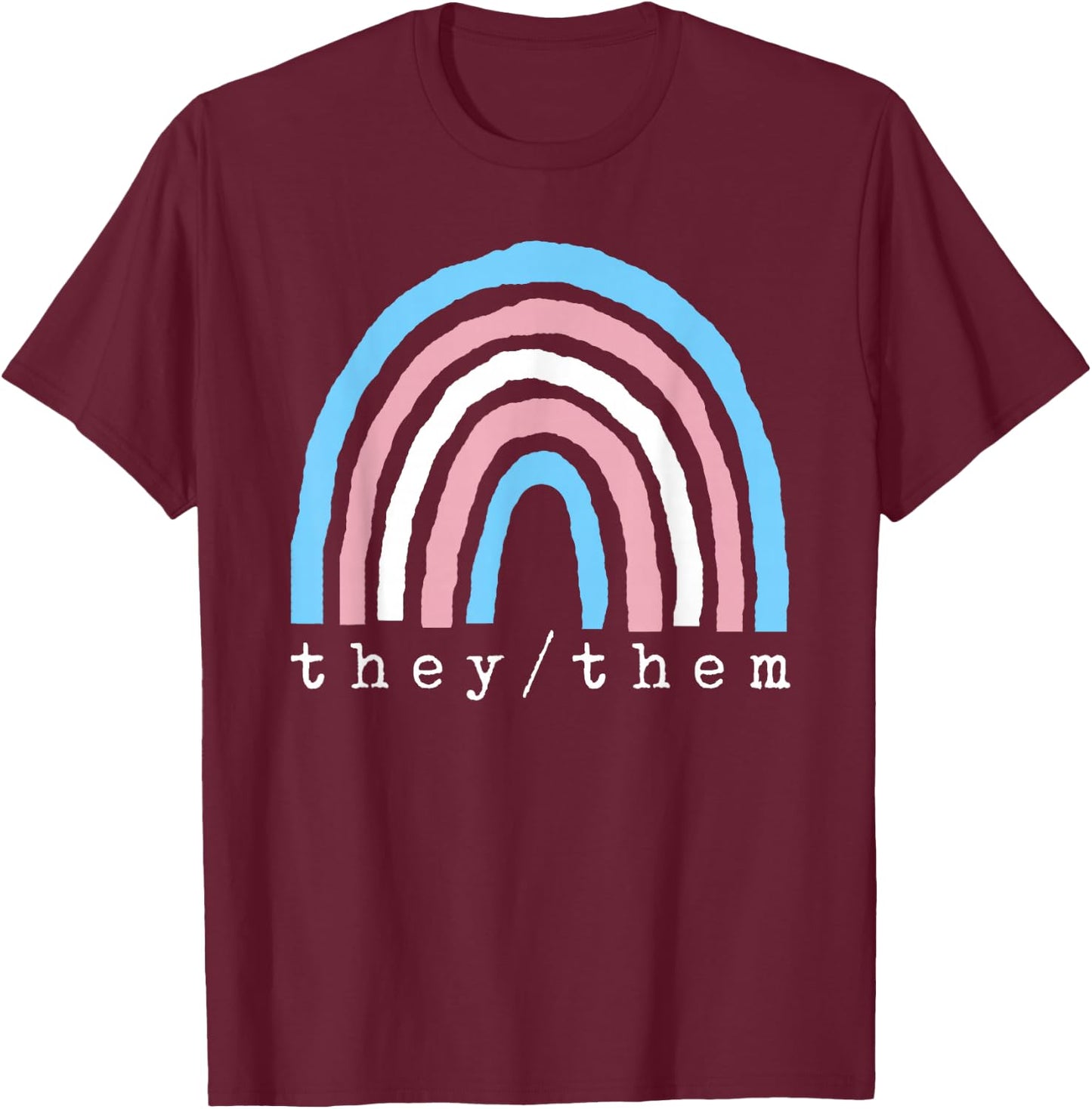 Boho Rainbow Trans Pronouns They Them Pride LBGTQIA T-Shirt - T-Shirt | Maroon