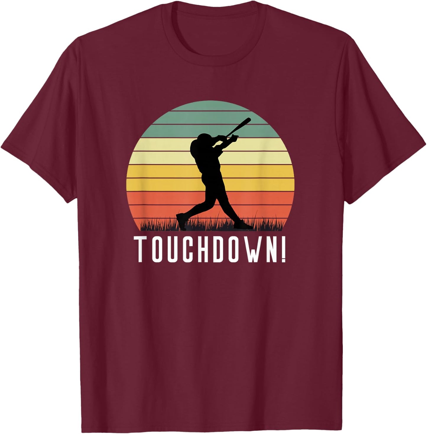 Touchdown Baseball Batter Homerun Player Funny Retro Swing T-Shirt - T-Shirt | Maroon