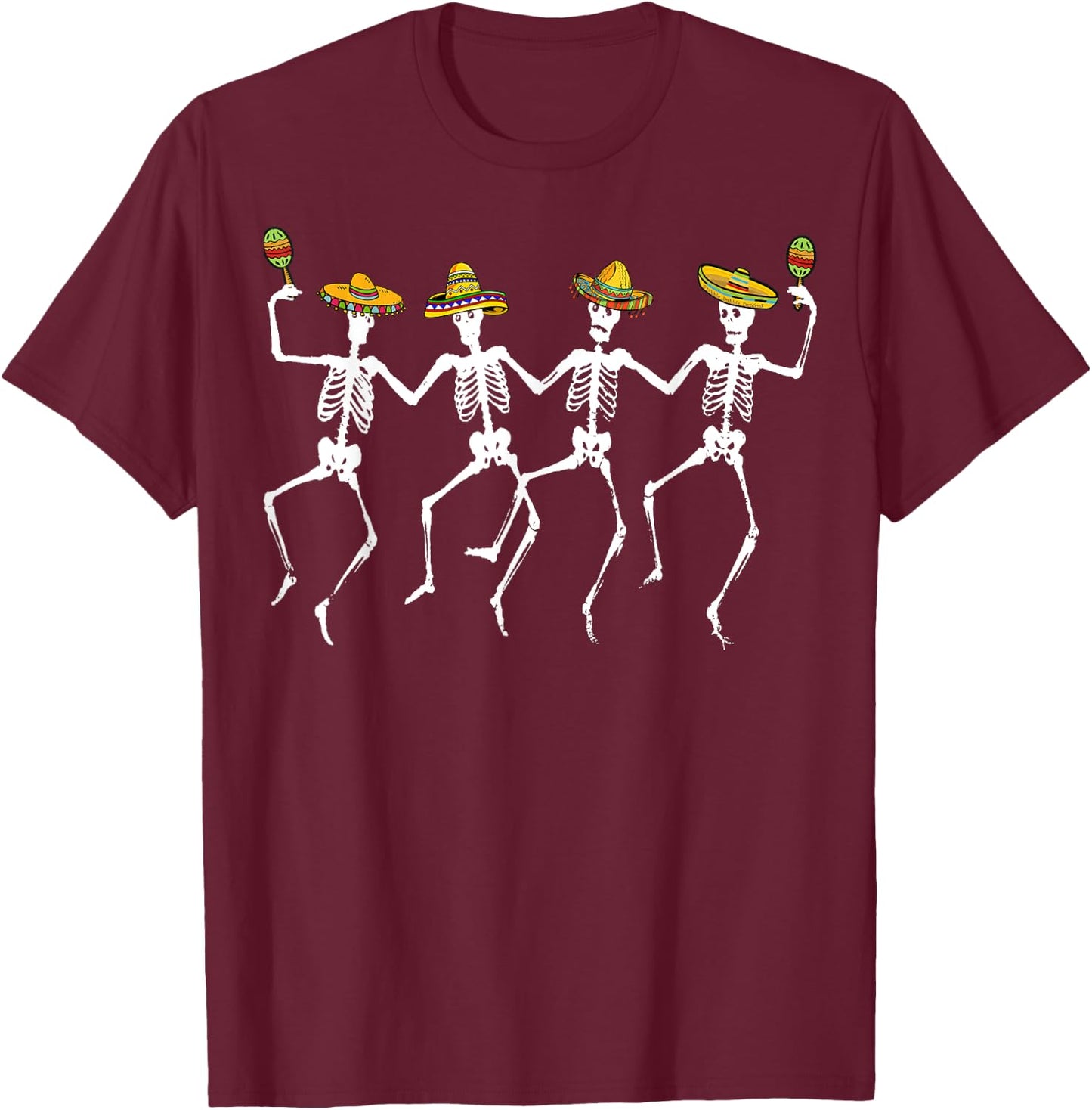 Funny Dancing Skeletons Sombreros Maracas - Cinco de Mayo T-Shirt - T-Shirt | Maroon