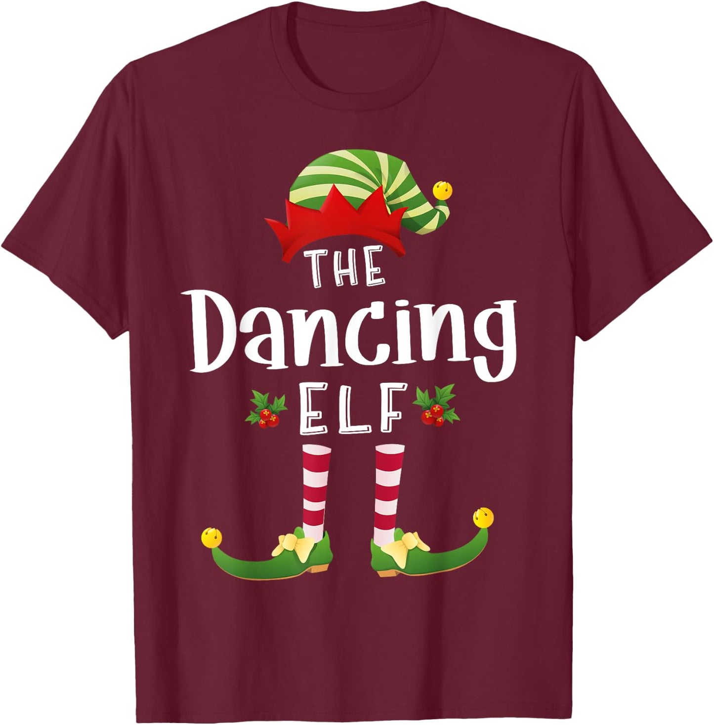 Dancing Christmas Elf Matching Pajama X-Mas Party T-Shirt - T-Shirt | Maroon