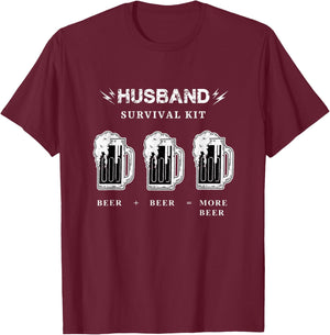Funny Husband Beer Shirt, Husband Survival Kit Beer T-Shirt - T-Shirt | Maroon