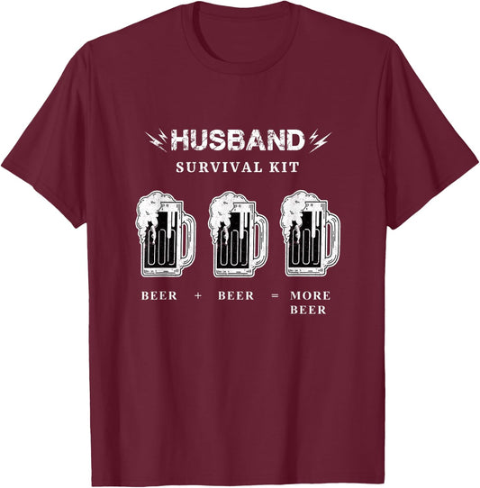 Funny Husband Beer Shirt, Husband Survival Kit Beer T-Shirt - T-Shirt | Maroon