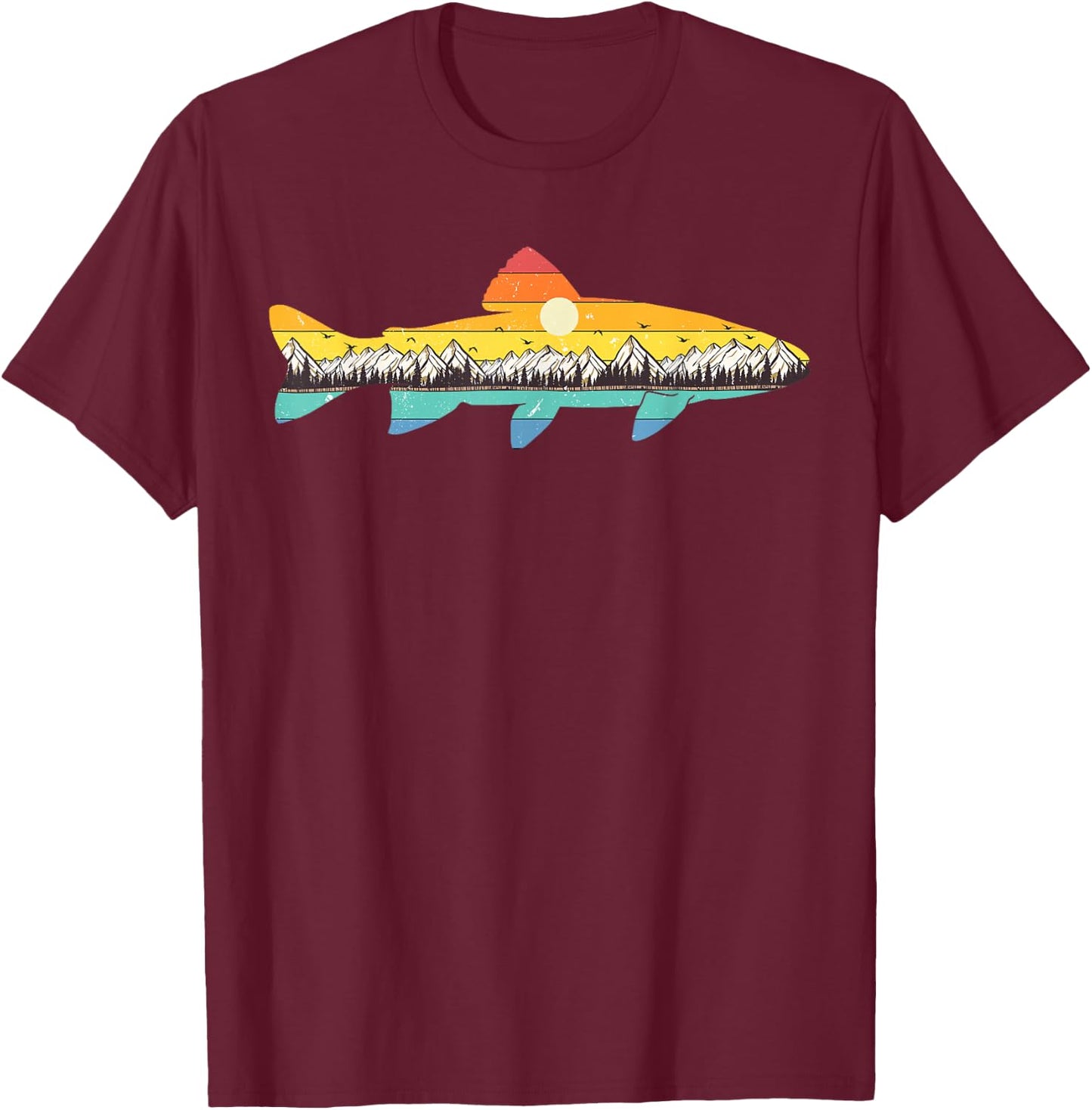 Trout Fly Fishing Outdoor Forest Nature Wildlife Fisherman T-Shirt - T-Shirt | Maroon