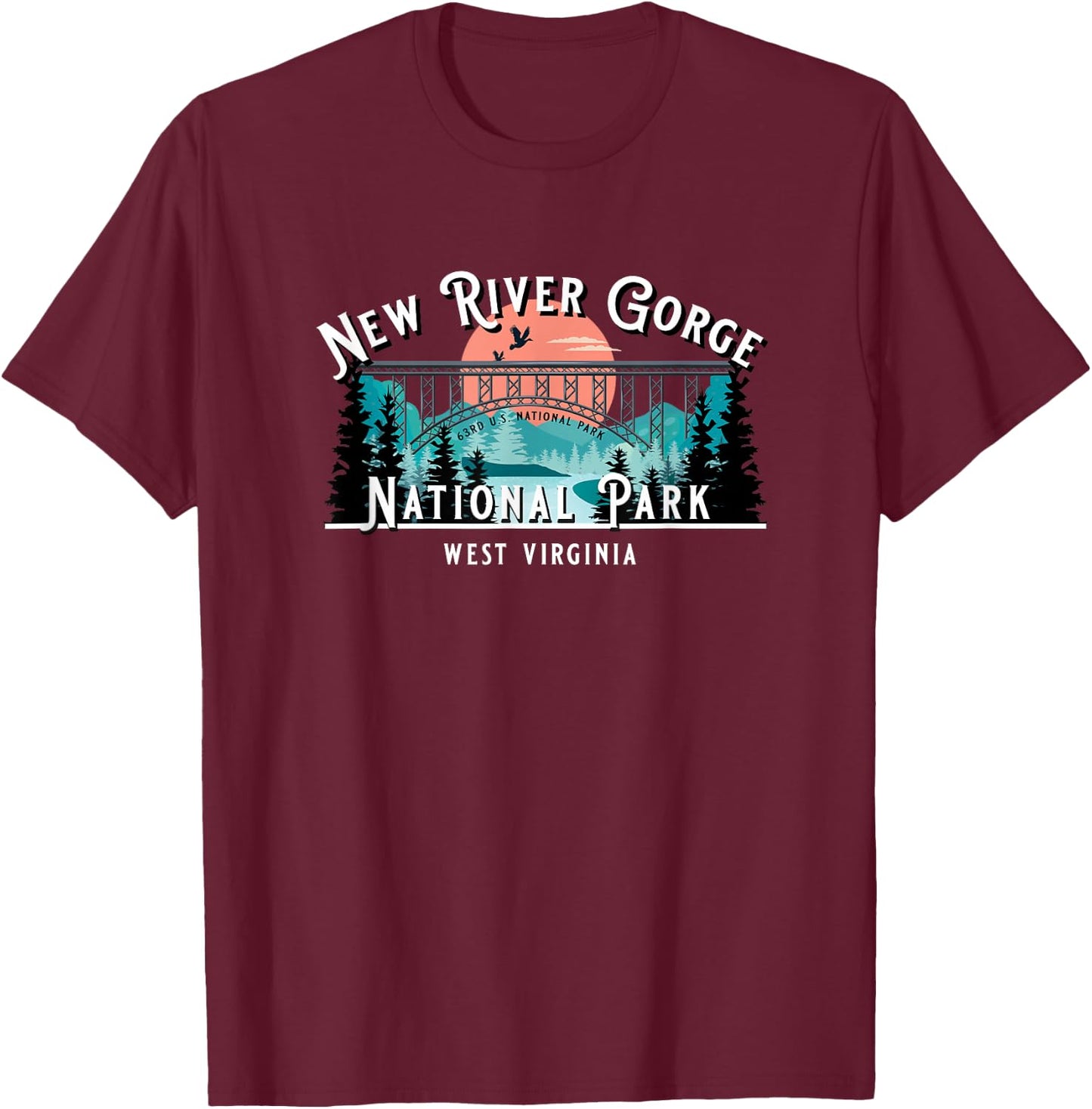 New River Gorge National Park West Virginia USA Souvenir T-Shirt - T-Shirt | Maroon
