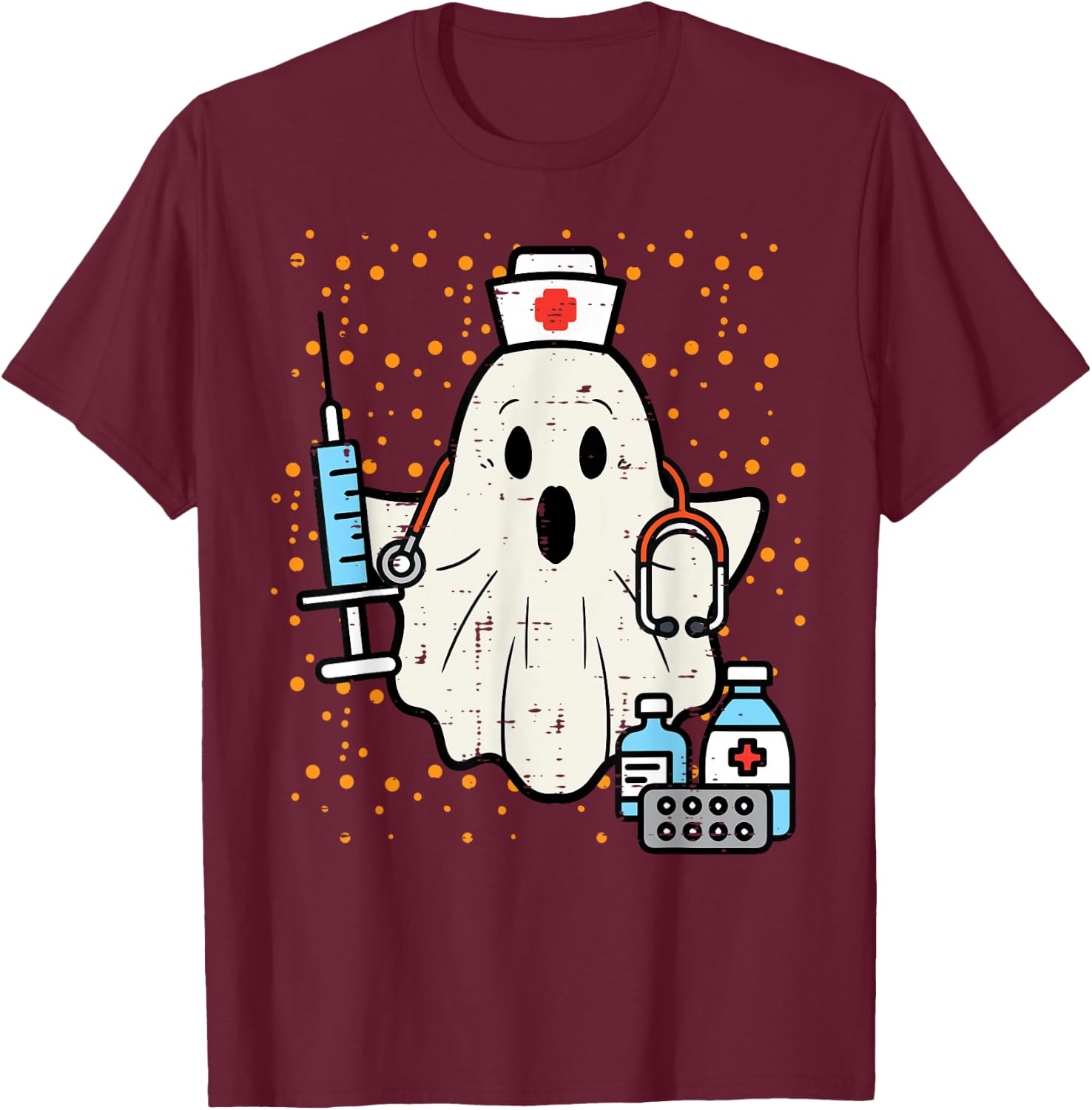 Halloween Nurse Ghost Boo Nursing Scrub Top Costume Women T-Shirt - T-Shirt | Maroon