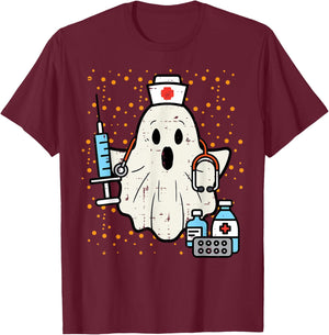 Halloween Nurse Ghost Boo Nursing Scrub Top Costume Women T-Shirt - T-Shirt | Maroon