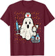 Halloween Nurse Ghost Boo Nursing Scrub Top Costume Women T-Shirt - T-Shirt | Maroon