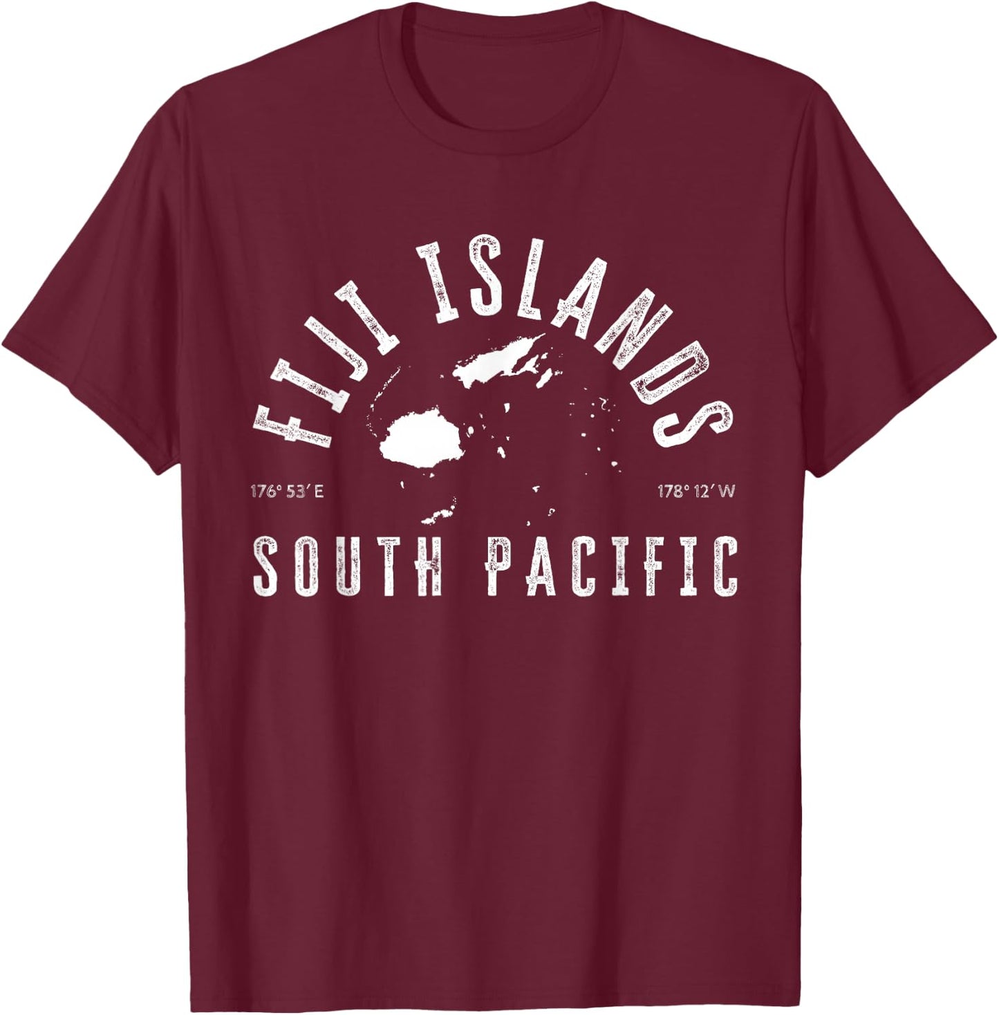 Fiji Islands Map And Coordinates Souvenir Fiji T-Shirt - T-Shirt | Maroon