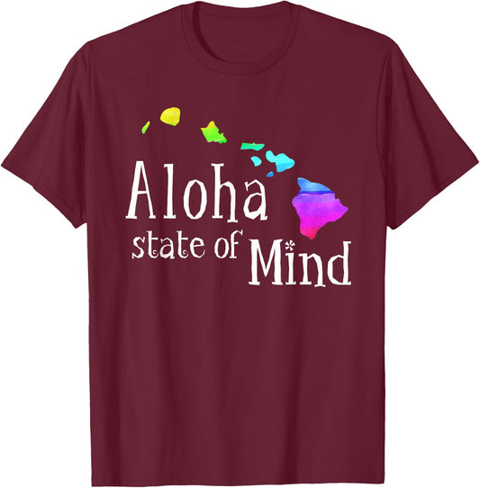 Aloha State of Mind Hawaiian Island Chain Rainbow T-Shirt - T-Shirt | Maroon